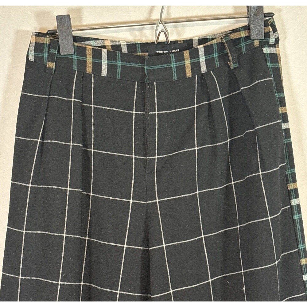 Who What Wear‎ Pants 2 Black Check Plaid Wide Leg Trousers Mixed Pattern Side - Picture 2 of 8